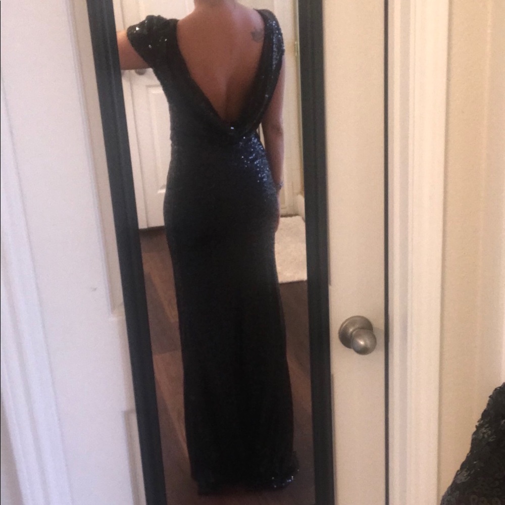Badgley Mischka black sequin cowl back gown dress - Picture 7 of 9